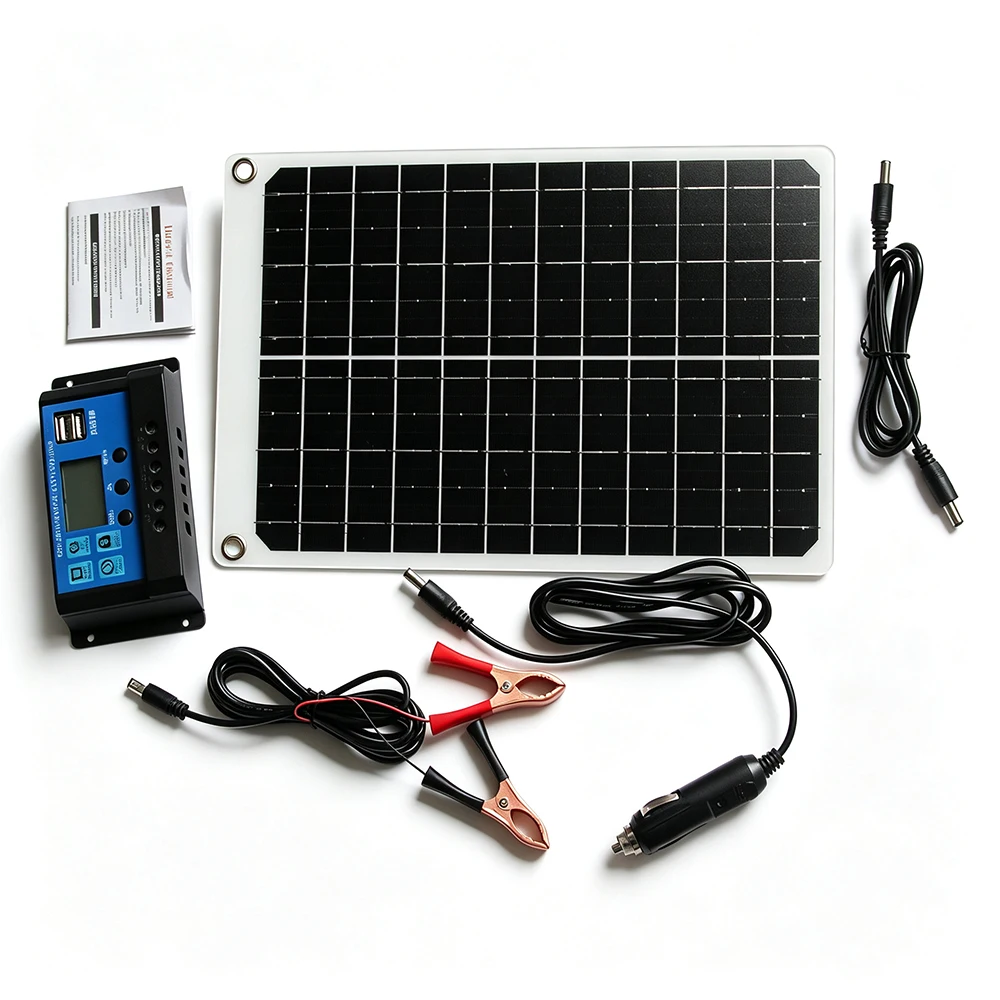 50W Solar Panel 12V Solar Cell 10A-100A Controller Solar Plate Kit for Phone RV Car Caravan Home Camping Outdoor Battery