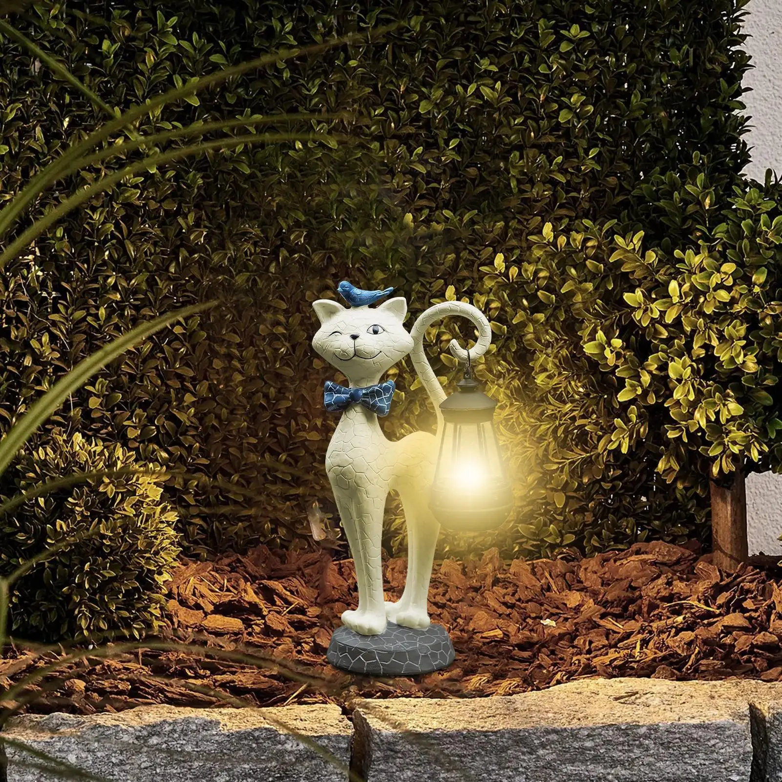 Funny Resin Cat Figurines LED Solar Light Waterproof kitten Outdoor Lantern Garden Ornament Light Garden Yard Figurines Decor