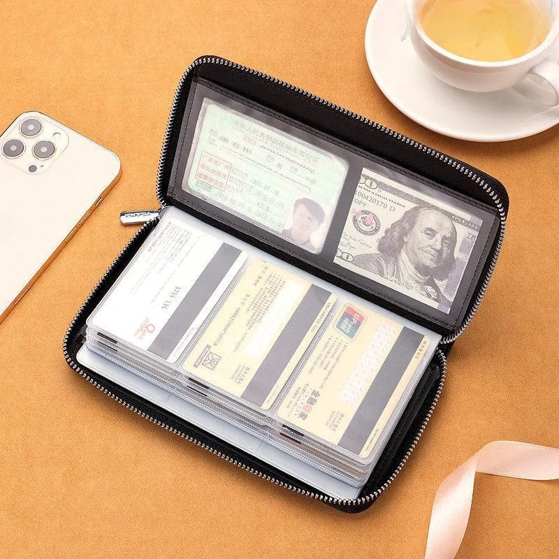 Multi-Card Slot Wallet Large Capacity Zipper Functional Ladies ID Document Storage Bag Men's Integrated Anti-Magnetic Wallet