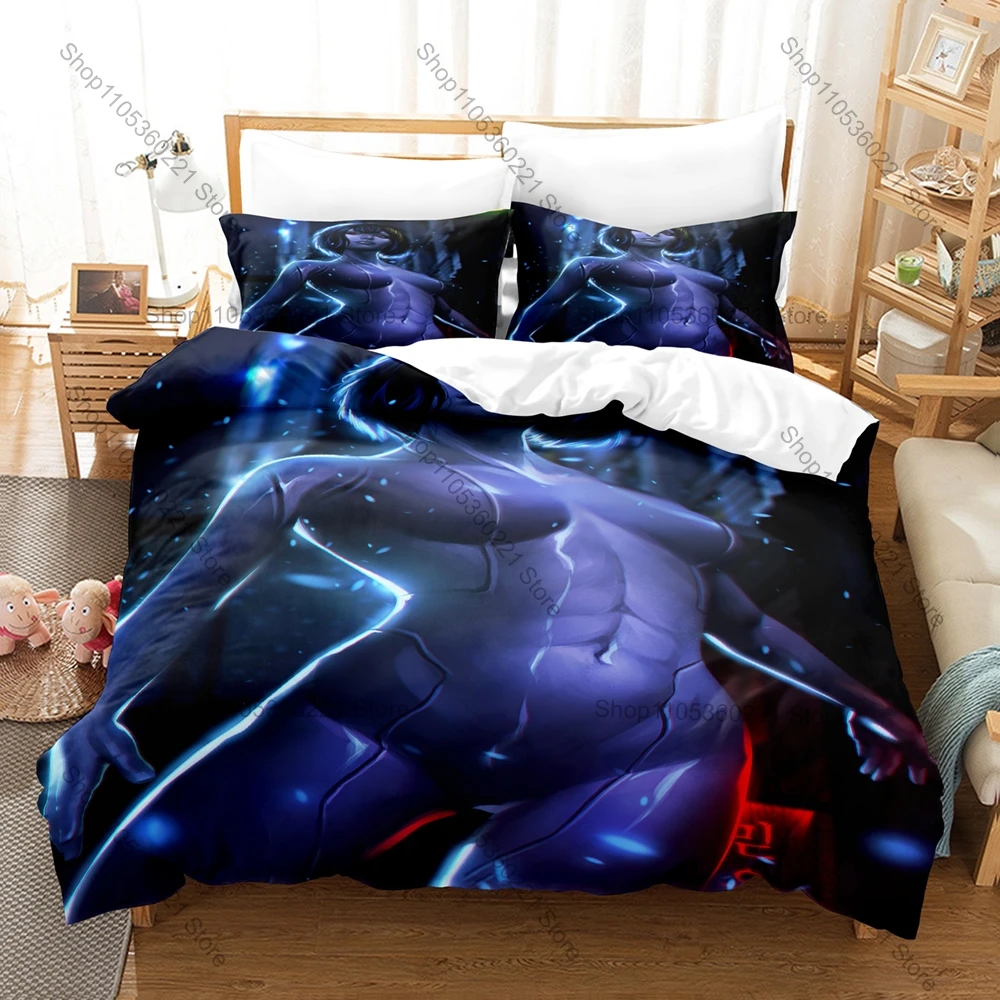 Icon Motoko Cyber Warrior Graphic Ghost In The Shell Bedroom Decor Bedding Duvet Cover + 2 Pillowcases Sci-Fi Anime Fan Room