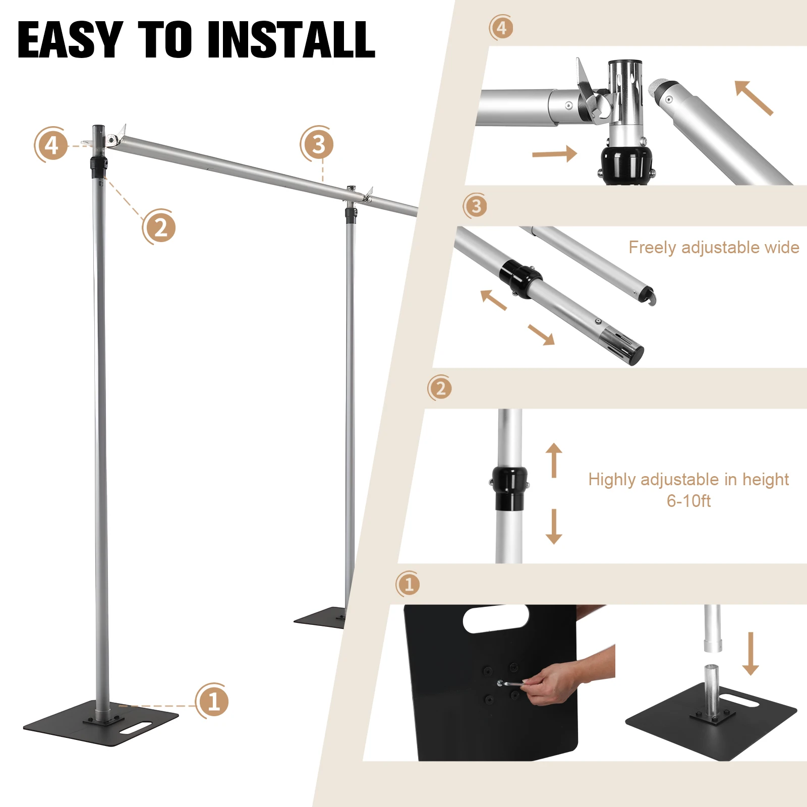 

Pipe and Drape Backdrop Stand Kit 118x236inch Double Crossbar with Metal Base Height Adjustable for Parties Birthday Wedding