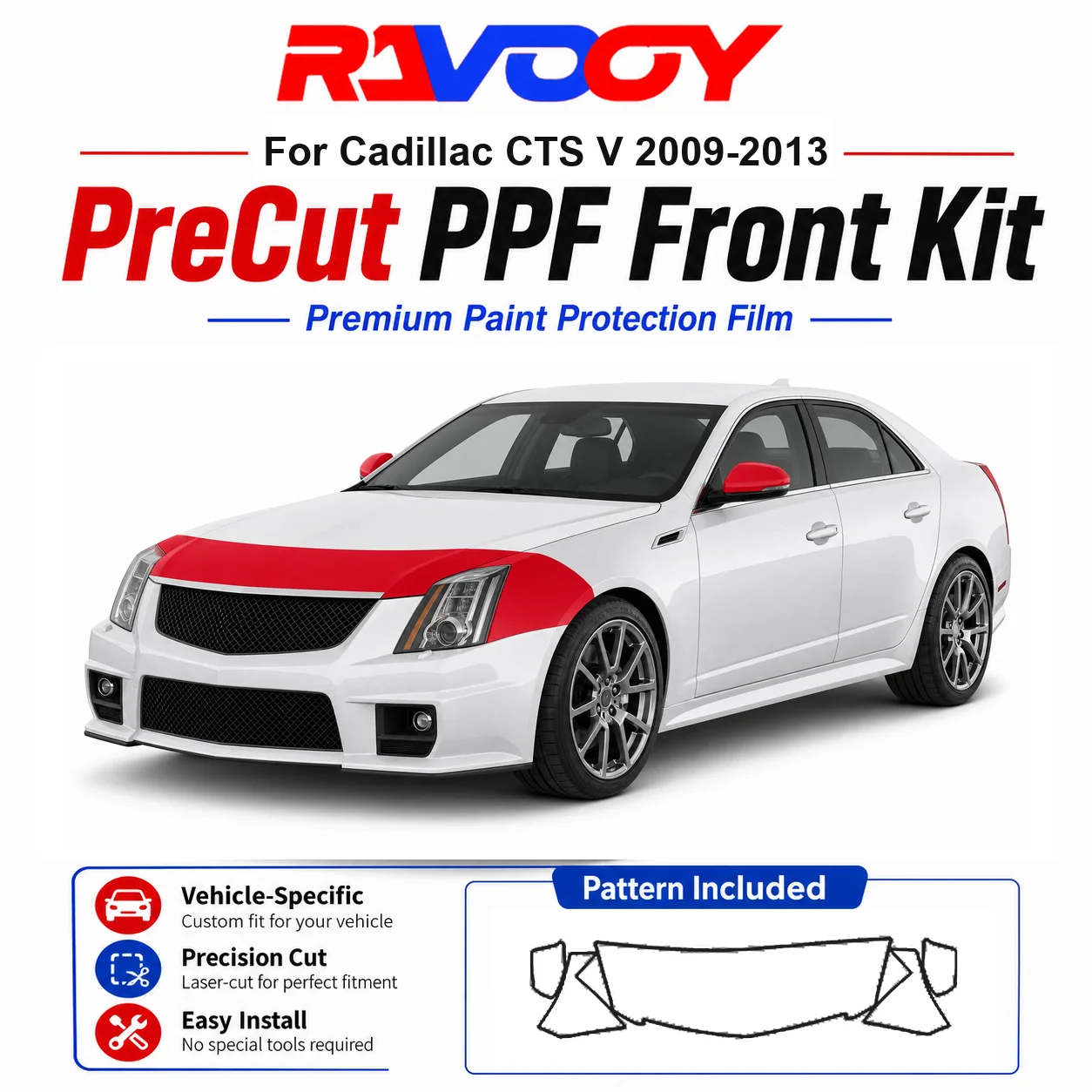 

8.5mil TPU Precut PPF Kit For Cadillac CTS V 2009-2013 - Hood, Fenders & Mirror Set - Self-Healing Clear Bra Film