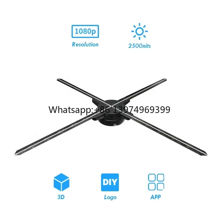 HDFocus Event Decor High Resolution 65cm 4 Blades Ventilador Holografico Advertising Playing Equipment 3D Hologram Fan factory