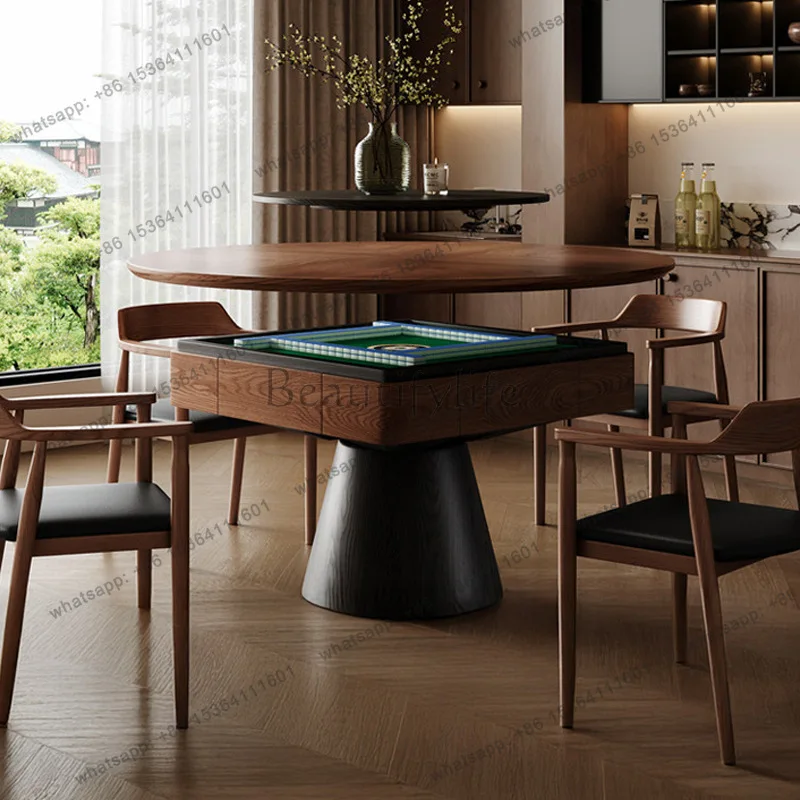 

yj9 1.3 meters dining table mahjong table dual-purpose integrated solid wood automatic mahjong machine medium ancient style