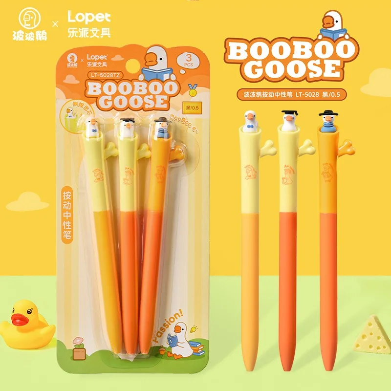 3 Pcs Bobo Goose  Bar Side Press Out of The Core Neutral Pen Creative Three-dimensional Animal Smooth Quick Drying Black Pen
