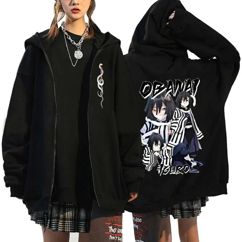 Hot Anime Demon Slayer Blade Hoodie Frauen Casual Harajuku Mode Streetwear Y2K Langarm Jacke Mantel Fleece Zip-Up Hoodie