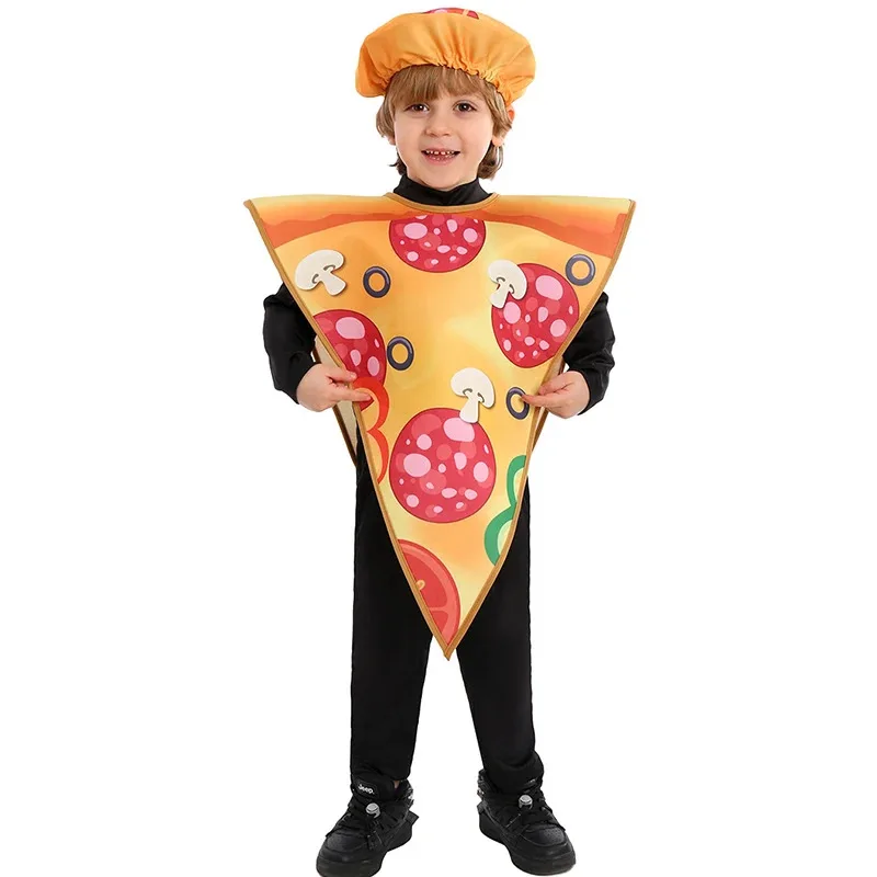 

2025 New Arrival Unisex Girls And Boys Food Halloween Dress Up Funny Yummy Pizza Slice With Hat Costume
