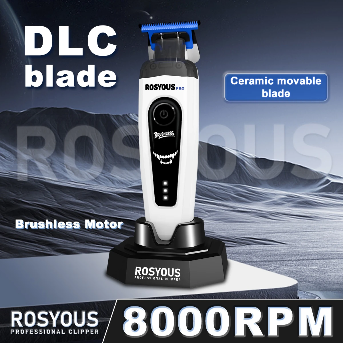 

Триммер ROSYOUS RSpro-202 для мужчин, лезвие DLC, T-образное лезвие, бесщеточный двигатель 8000 об/мин, с зарядной базой, 2000 мАч, профессиональная машинка для стрижки волос