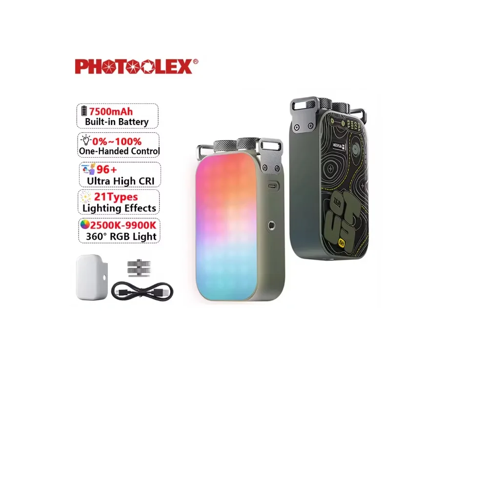 PHOTOOLEX 12W 2500-9900k RGB LED Camera Light With Magnetic Fill 21 Kinds of Light Effects 36000 Full Color For Creative Vlog