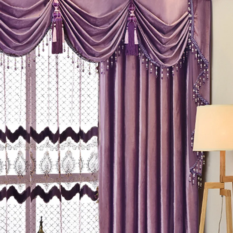 European Style Luxurious Purple Curtains American Style Matte Velvet Curtains for Living Dining Room Bedroom Customized Size