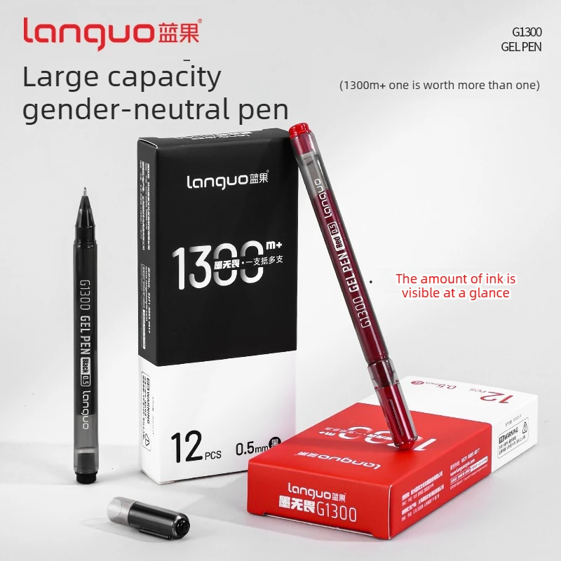 Languo Large Capacity 0.5mm Gel Pen Red Black Ink Smooth Quick Dry Writing Pen Office Signing Office School Supplies Stationery