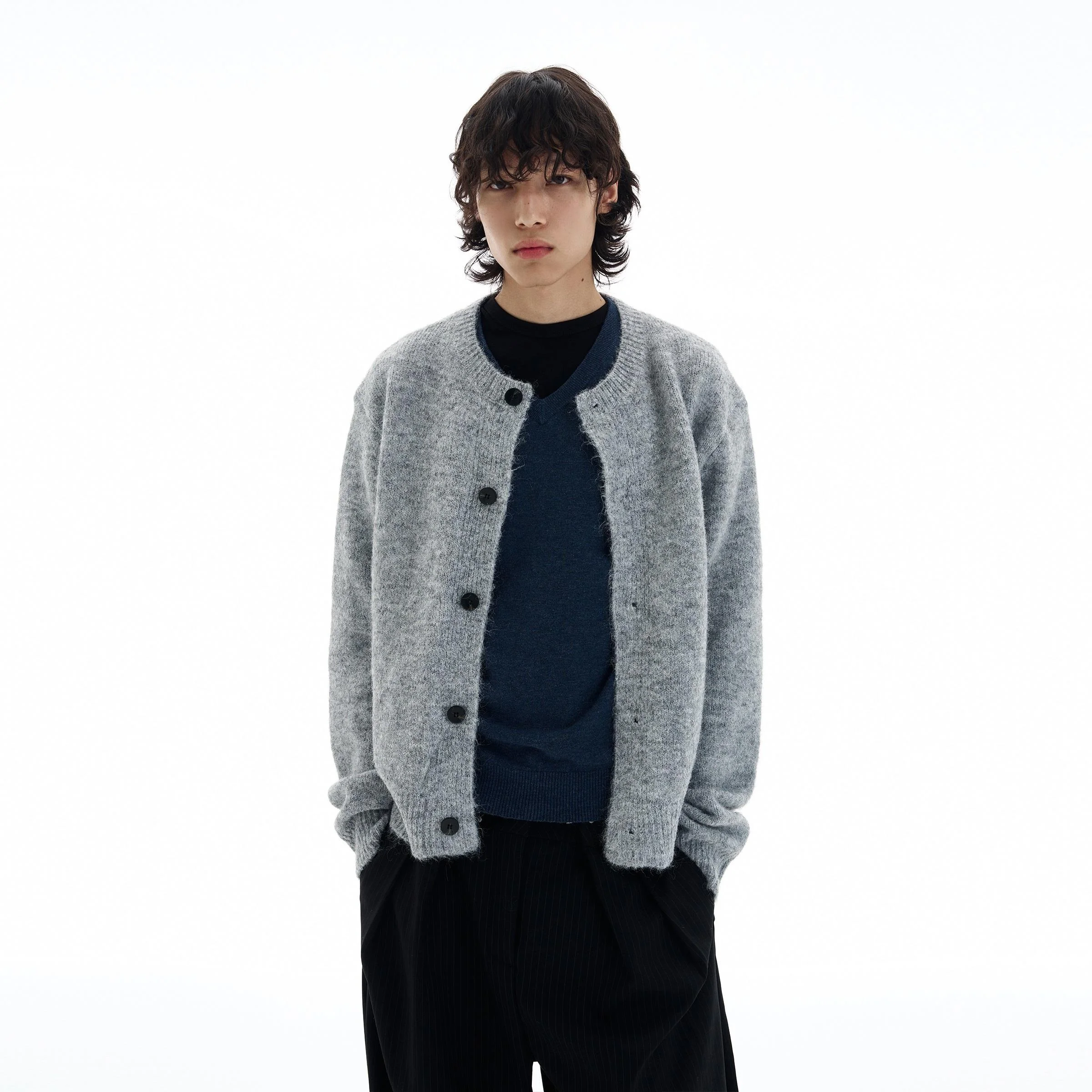 

American Lazy High-End Sle Men's Casual Knitted Sweater Coat Couple's Soft Polyester Fiber Long Sve round Ne Coat