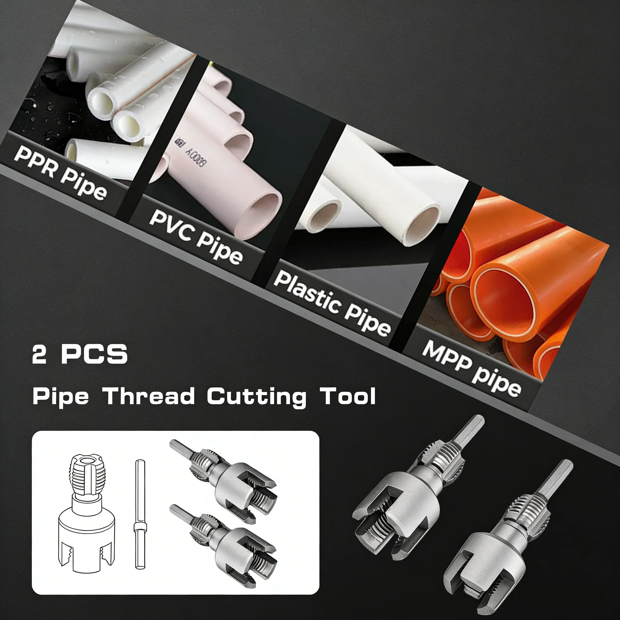 Set da taglio per tubi in PVC da 1/2". |   Strumento per infilare interno ed esterno adattibile per trapano elettrico