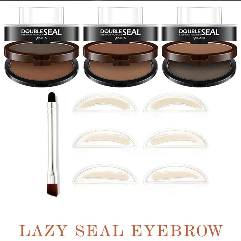 GECOMO Double Seal Eyebrow Stamp Powder Kit 3 Styles Brow Stencils Waterproof Long Lasting Natural Eyebrow Makeup Eyebrow Brush