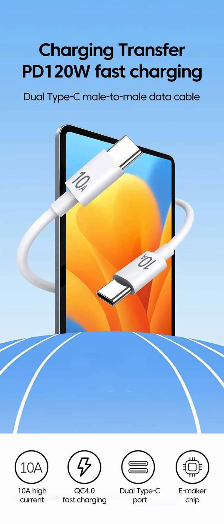 40W Fast Charger Type C Dual Port PD Fast Charging Charger Adapter For iPhone 15 14 Samsung S23 Xiaomi 10A USB C To USB C Cable