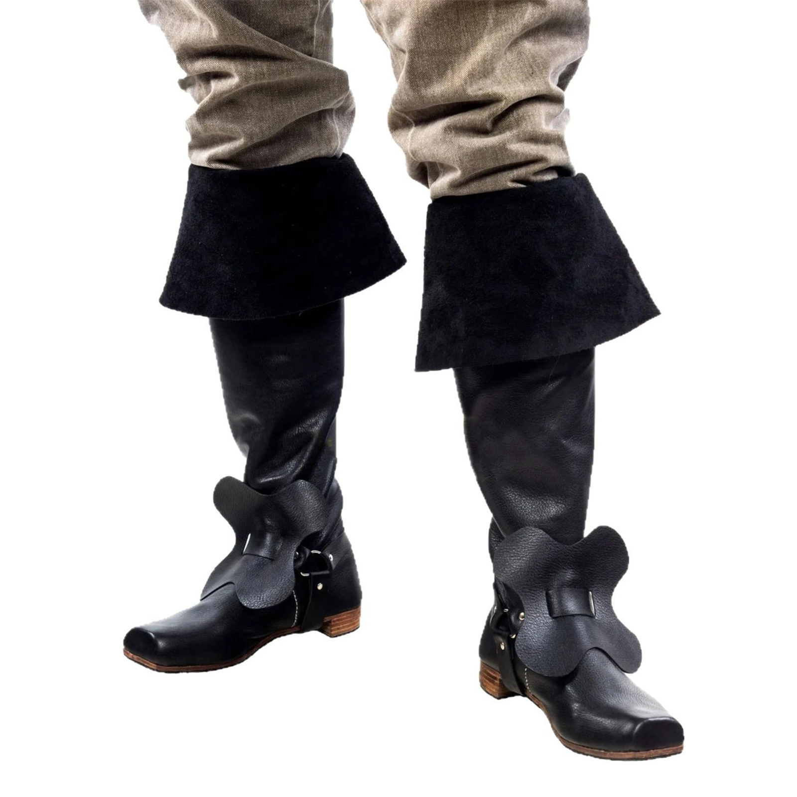 Men Pirate Boots Motorcycle Boots Medieval Renaissance Western Knight Boots Flat Jazz Boots Mid Calf  Gothic Cosplay Boots