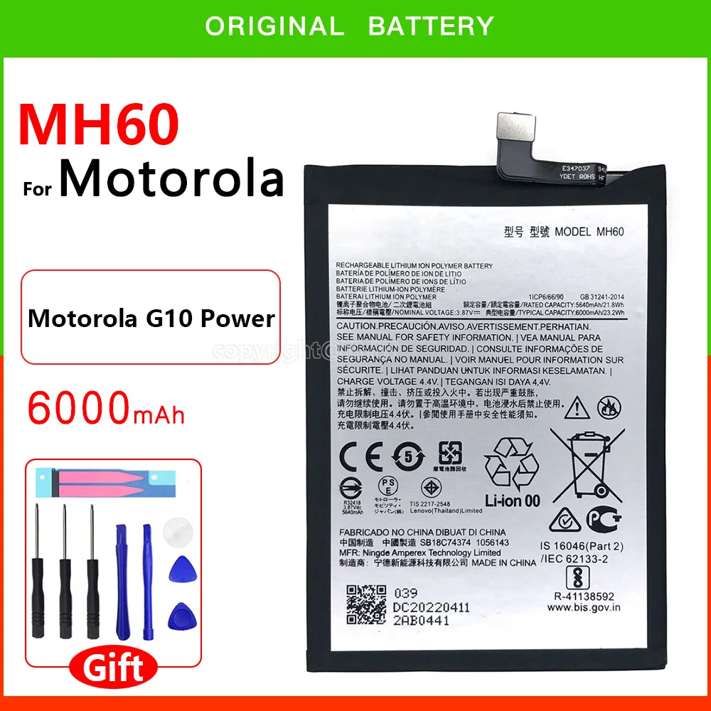 

100% Original Genuine Batteria MH60 6000mAh Battery For Motorola Moto G10 Power MH60 Batteries +Free Tools with Tracking Number