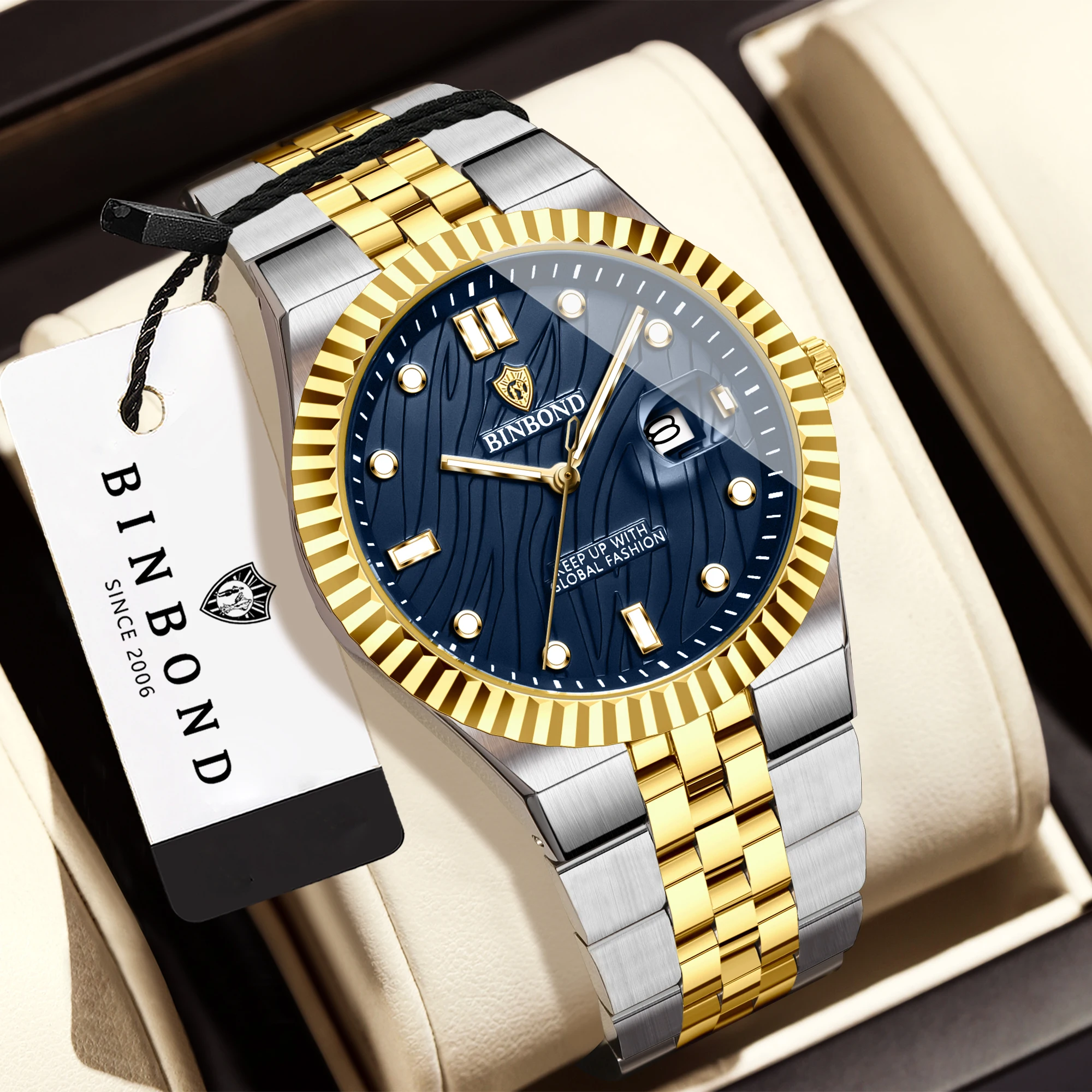 BINBOND OrIginal Quartz Watches For Men Waterproof Luminous Precise Auto Date Durable Men's Watch Luxury Reloj 2026 New Arrival