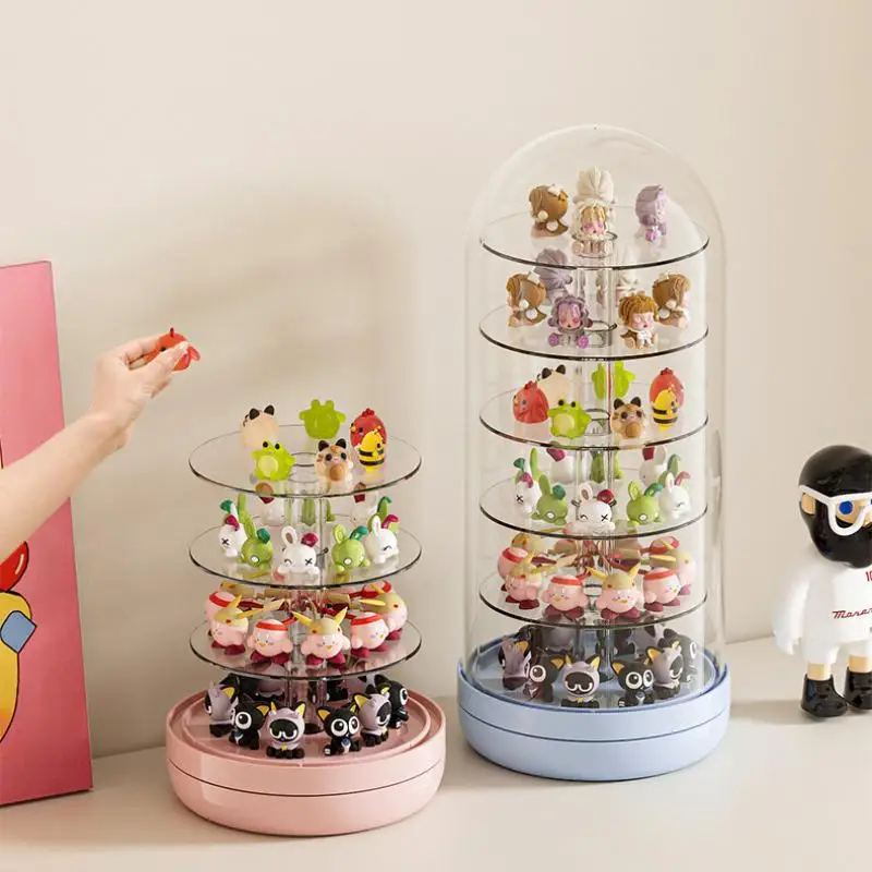 Transparent Rotating Display Case Cover Multi Layer Large Capacity Desktop Storage Shelf Blind Figures Hand Models Collectibles