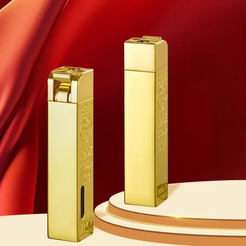 Funny Gold Bar Lighter Inflatable Butane Lighter with Transparent Gas Tank Windproof Jet Flame Torch Lighter Smoking Accessories