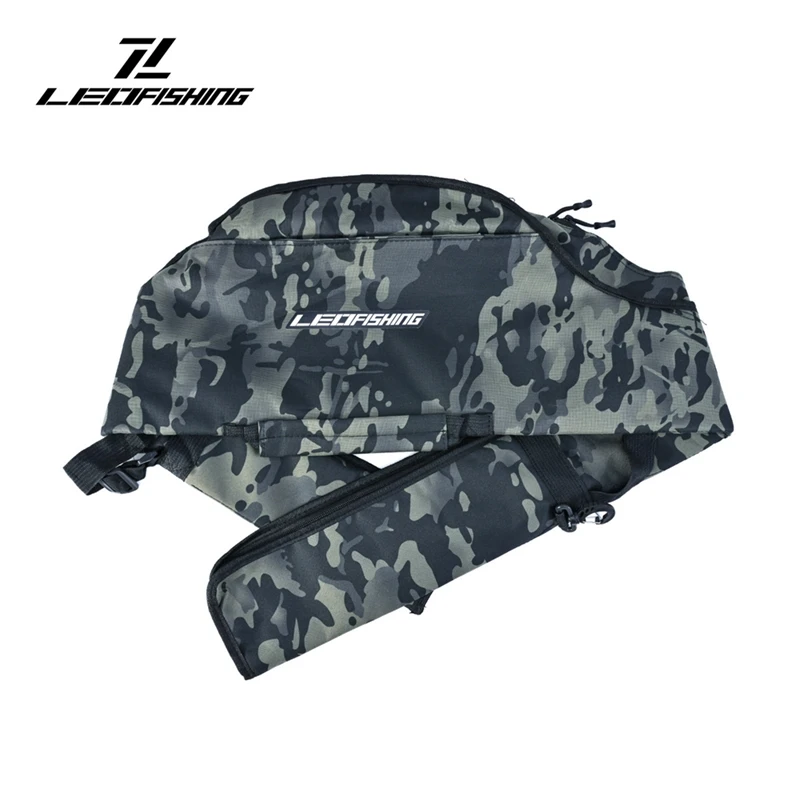 LEO Camouflage Double Layer Large Capacity Collapsible Fishing Rod Bags Sea Fishing Tackle Foldable