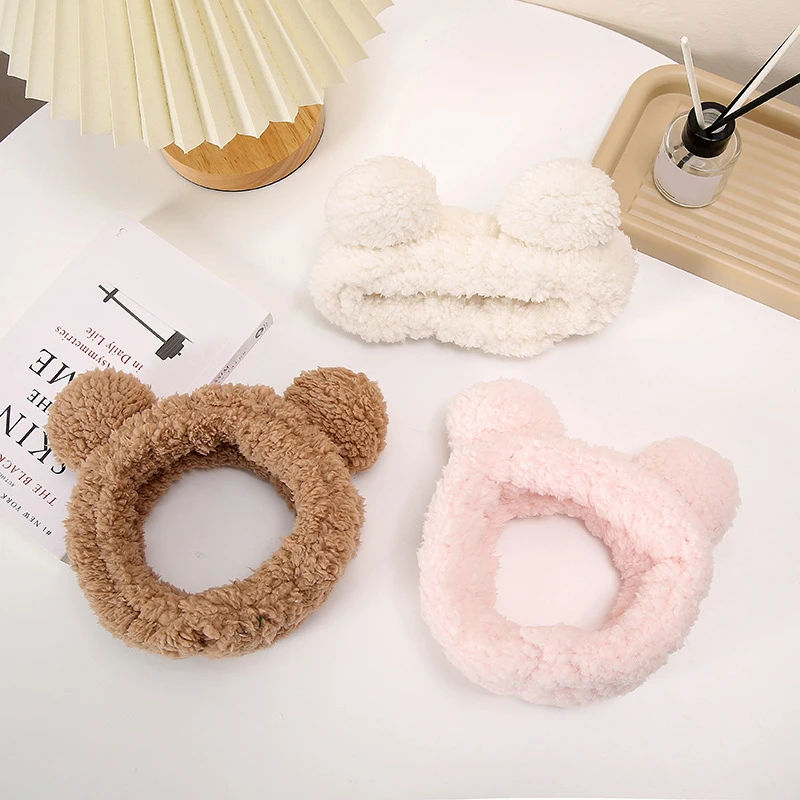 2022 New Bear Ear Hair Bands Wash Face Hair Holder Soft Warm Coral Fleece Bows Headbands For Women Girls Turban Hair accessories