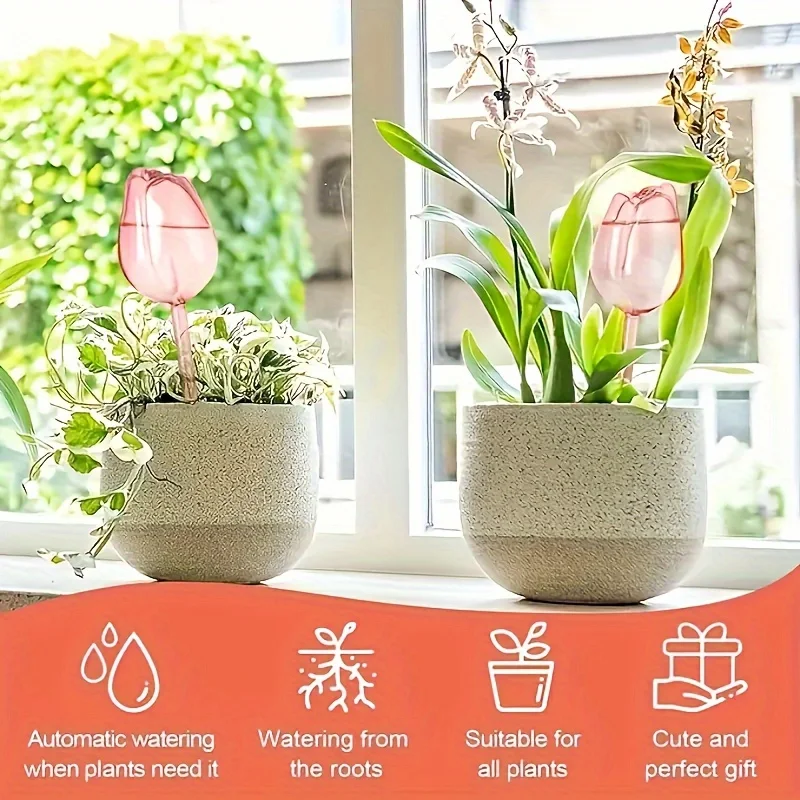 3 PCS Tulip Irrigation Balls with Narrow Mouth Design to Extend Drip Time, Suitable for Indoor and Outdoor Potted Plants