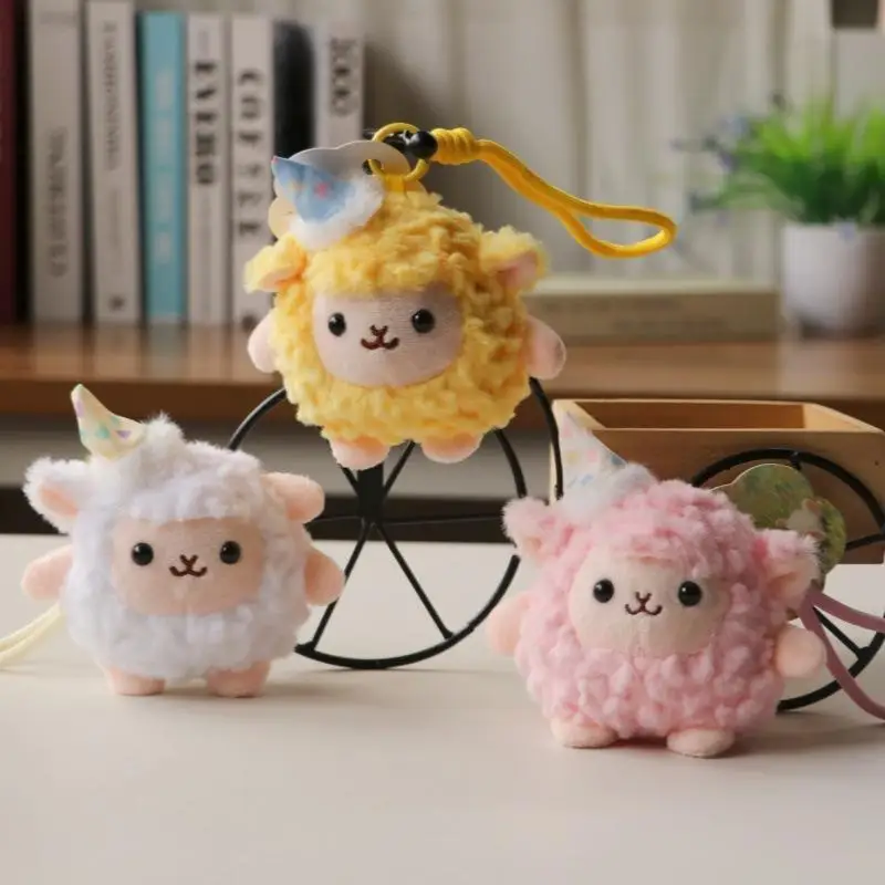 Cartoon Anime Mini Sheep Keychain Fluffy Soft Stuffed Lamb Pendant Backpack Decor Keychain New Year Mascot Birthday Gifts