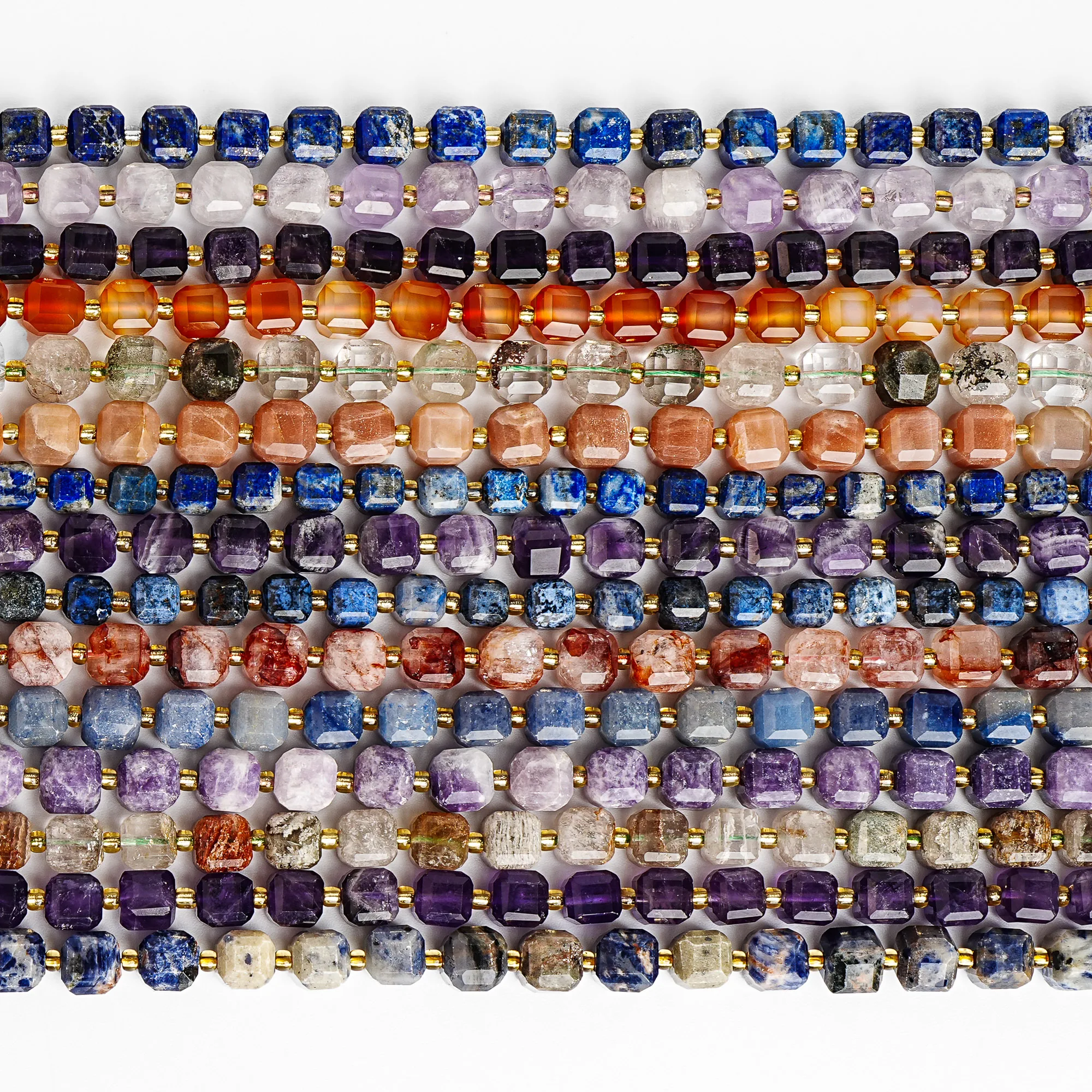 6/8mm Smooth Cut Corner Square Beads Natural Stone Beads Tiger Eye Garnet Amethyst Loose Spacer Beads for Jewelry Craft Supplies