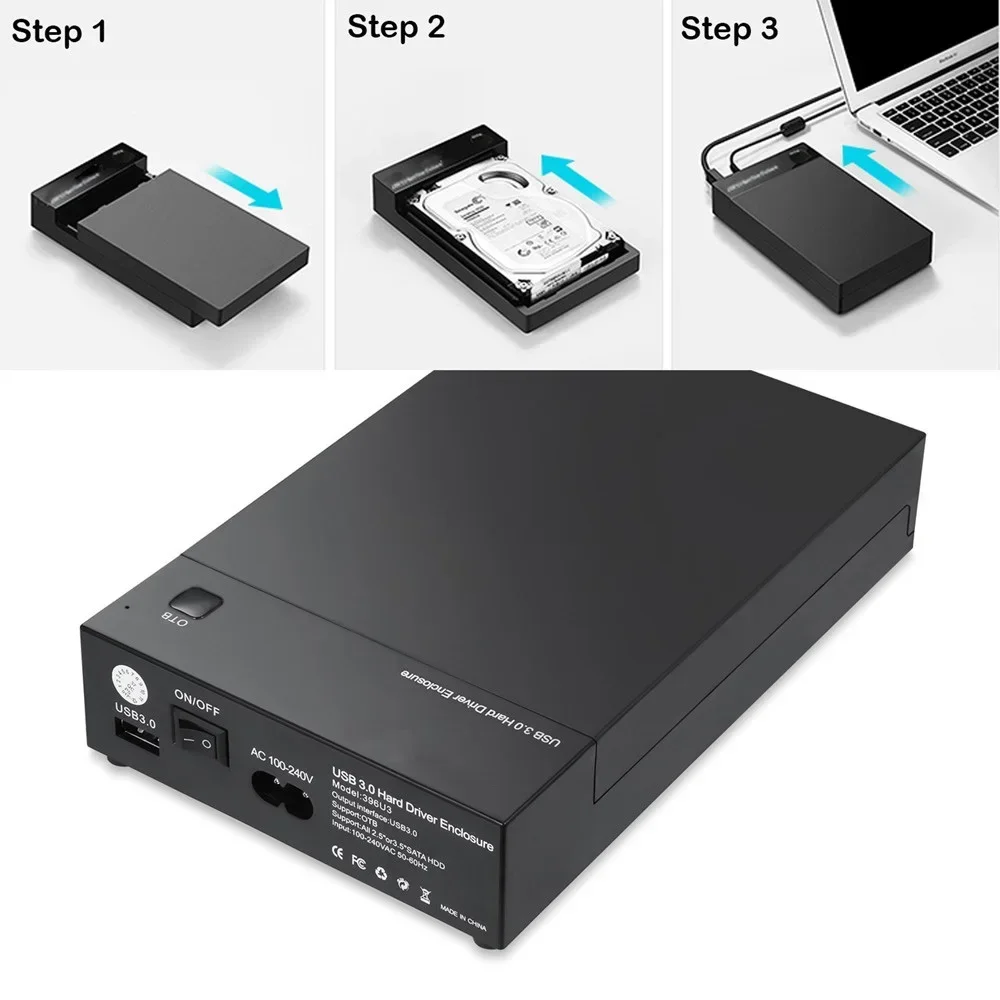 3.5 Inch USB 3.0 to SATA III External Hard Drive Enclosure Case Built-in Adapter Support Both 2.5" & 3.5" SATA HDD SSD Tool Free