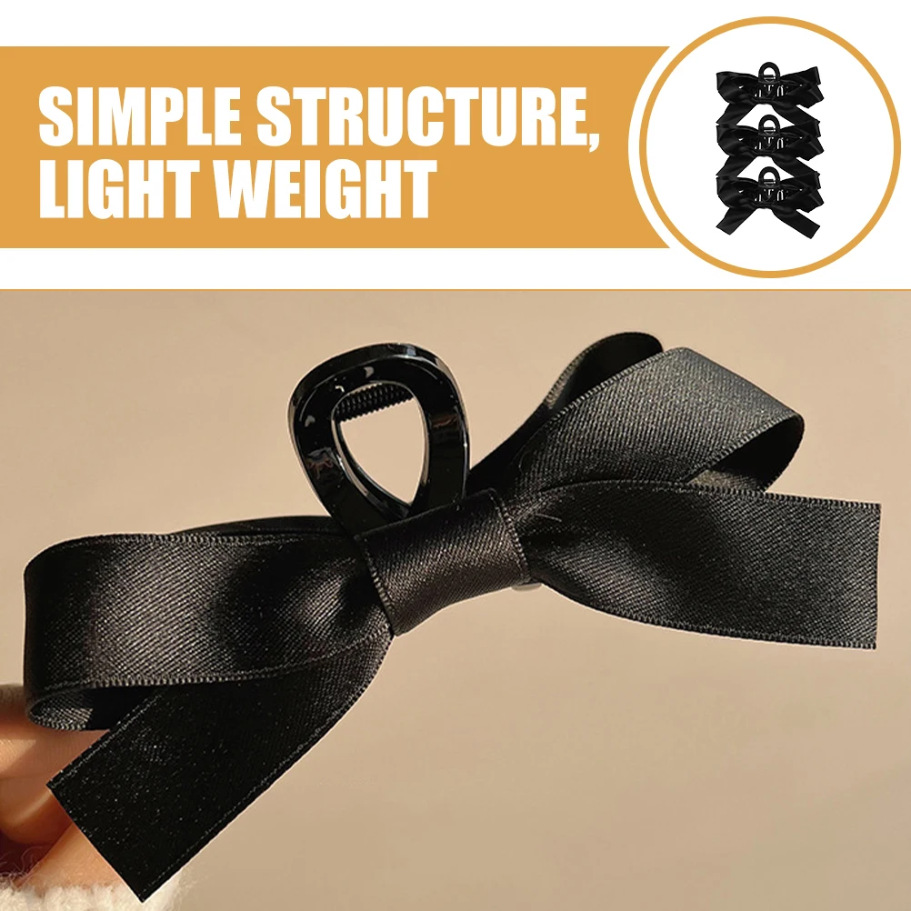 

3 Pcs Black Bow Hair Claw Clips Large Jaw Accessories for Women Girls Thin Thick Hair Wedding Christmas