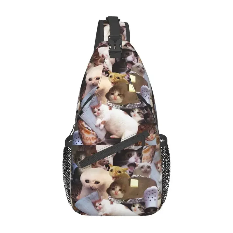 

Crying Cat Memes Sling Chest Crossbody Bag Men Cool Animal Shoulder Backpack for Travel Cycling