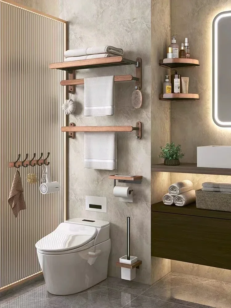 

bathroom holder set，bathroom shelves set， shower organizer shelf，wood wall bath shelf，Hair dryer holder， Corner Shelf Washroom