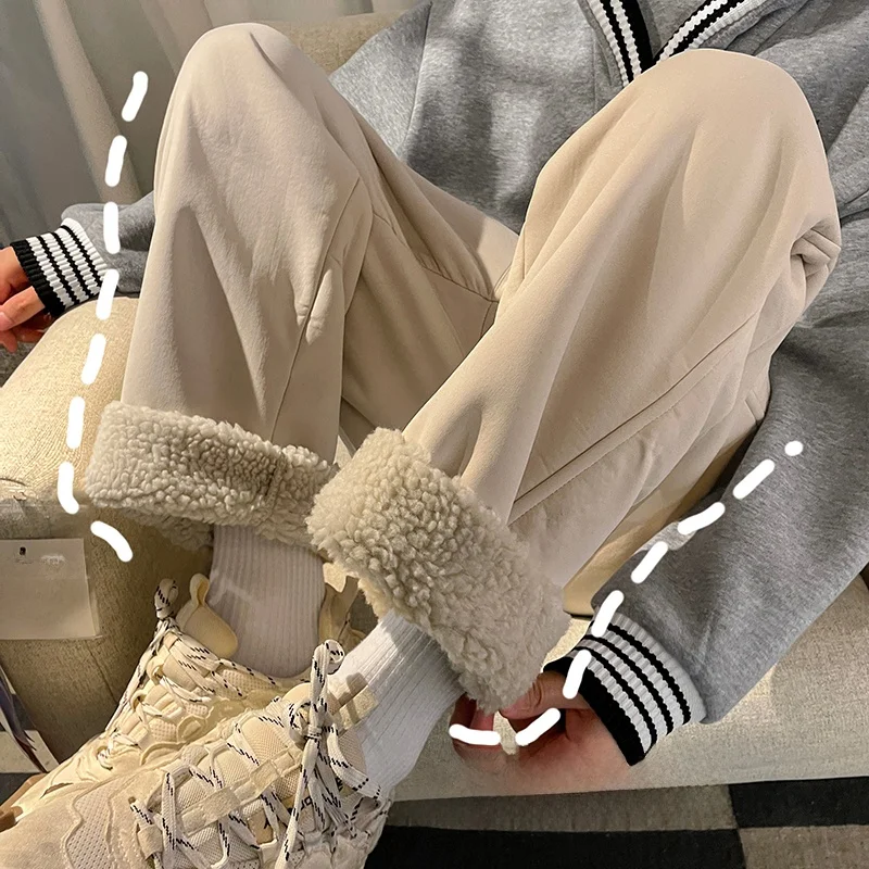 

Мужские зимние спортивные брюки из овечьего вельвета с флисовой подкладкой, свободные теплые штаны из овечьего меха, повседневные длинные брюки