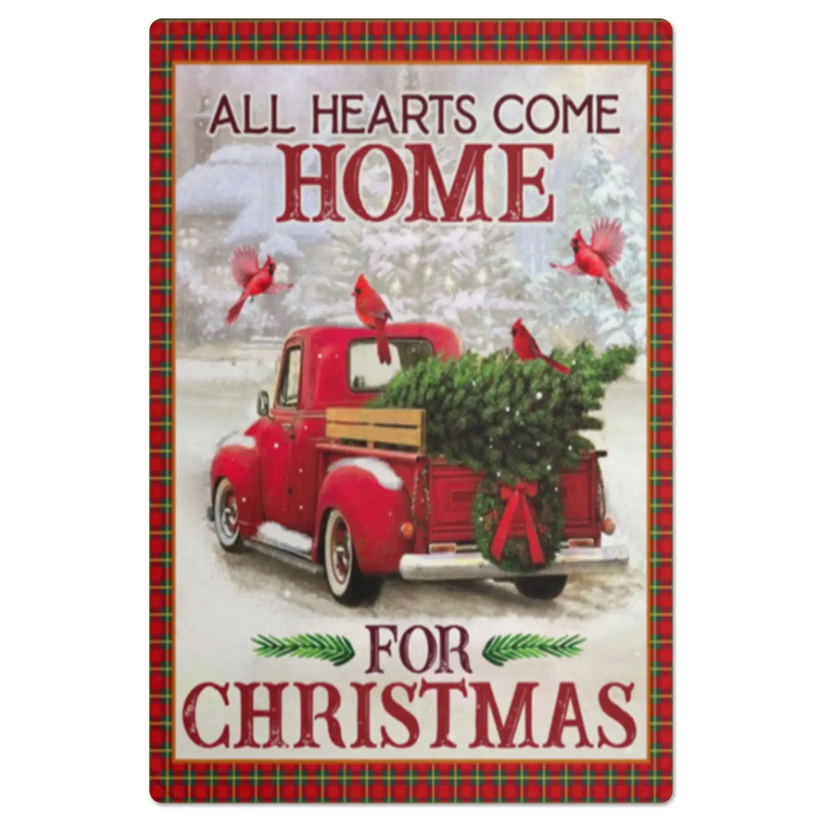 Old-Fashioned Metal Sign Cardinal Red Christmas Truck All Hearts Come Home Fos Christmas Home Bar Club People Cave Restaurant Wa