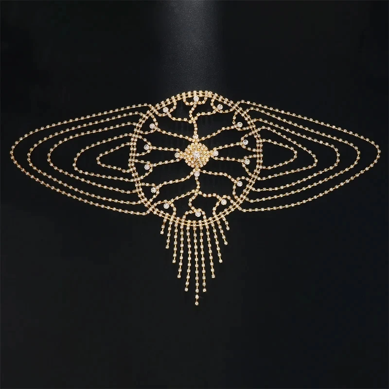 Stonefans Luxury Elegant Tassel Forehead Headpiece Hollow Full Rhinestone Hat Evening Dress Jewelry Sexy Bridal Hair Chain Party