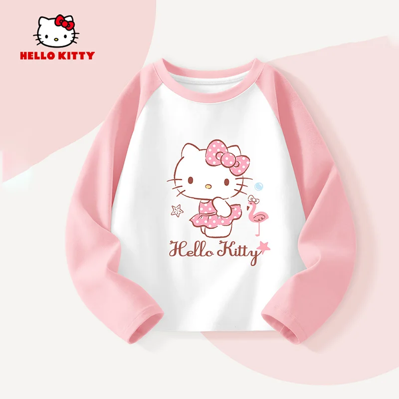 سانريو مرحبا كيتي فتاة بلايز الأطفال القطن الخالص طويلة الأكمام ربيع الخريف Kawaii الكرتون موضة نمط جديد الملابس المنزلية