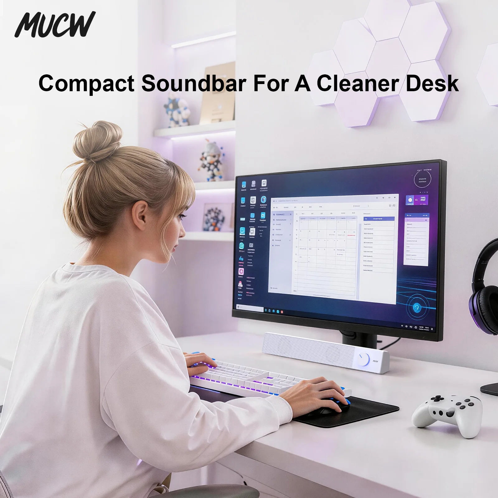MUCW MU‑C12 Wired Computer Soundbar 6W Stereo Desktop Speaker USB Powered 3.5mm AUX Input Sound Bar For Laptop Monitor PC Office Home view 8