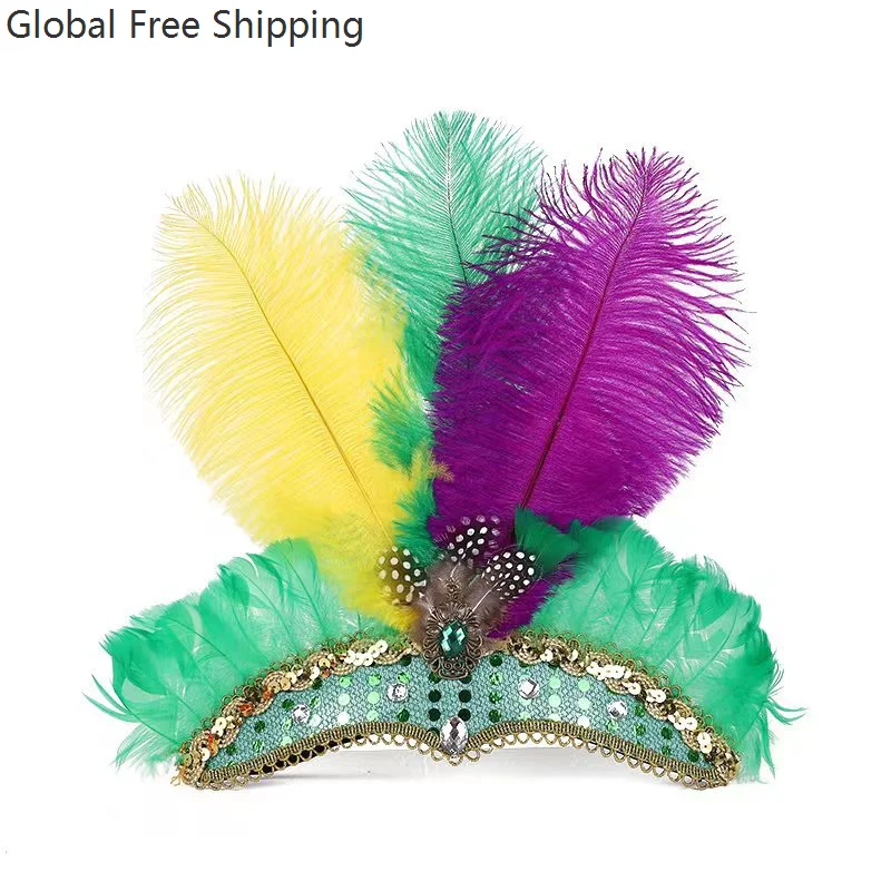 

Women's Rave Party Crown Feather Tiara 1920s Pinup Stage Performance Headband Girls Feather Tiara Cosplay Carnival Accessories