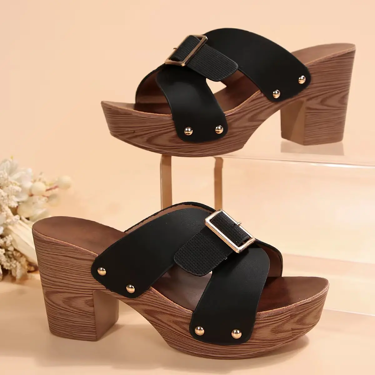 Zomer Vierkante Hoge Hakken Vrouwen Sandalen Platform Kudde Casual Slippers Peep Toe Vrouwelijke Elegante Dames Slippers Zapatos De Mujer