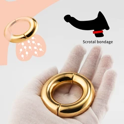 Gold Stainless Steel Ball Stretcher Scrotum Pendant Testis Testicle Weight Penis Restraint Locks Cock Ring CBT Sex Toys For Men