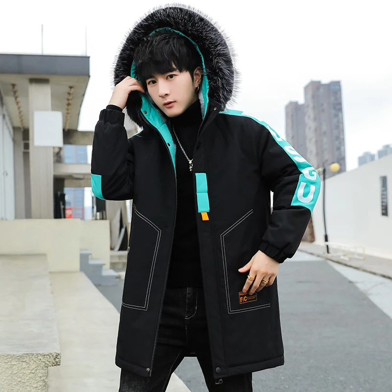 Casual Warm Hooded Fleece Jacket Mens 2024 Winter Windproof Mid-Length Thick Plush Coat Outwear Detachable Fur Collar Top Parkas