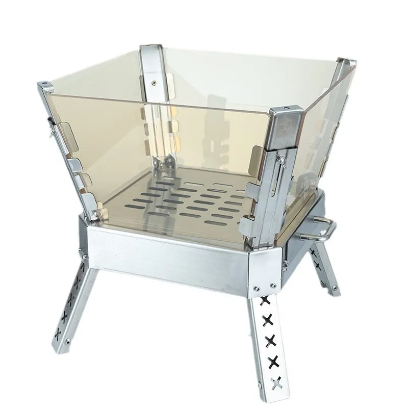 Incinerator Outdoor Camping Stainless Steel Firewood Stove Portable Folding Campfire Stand Glass-Ceramics