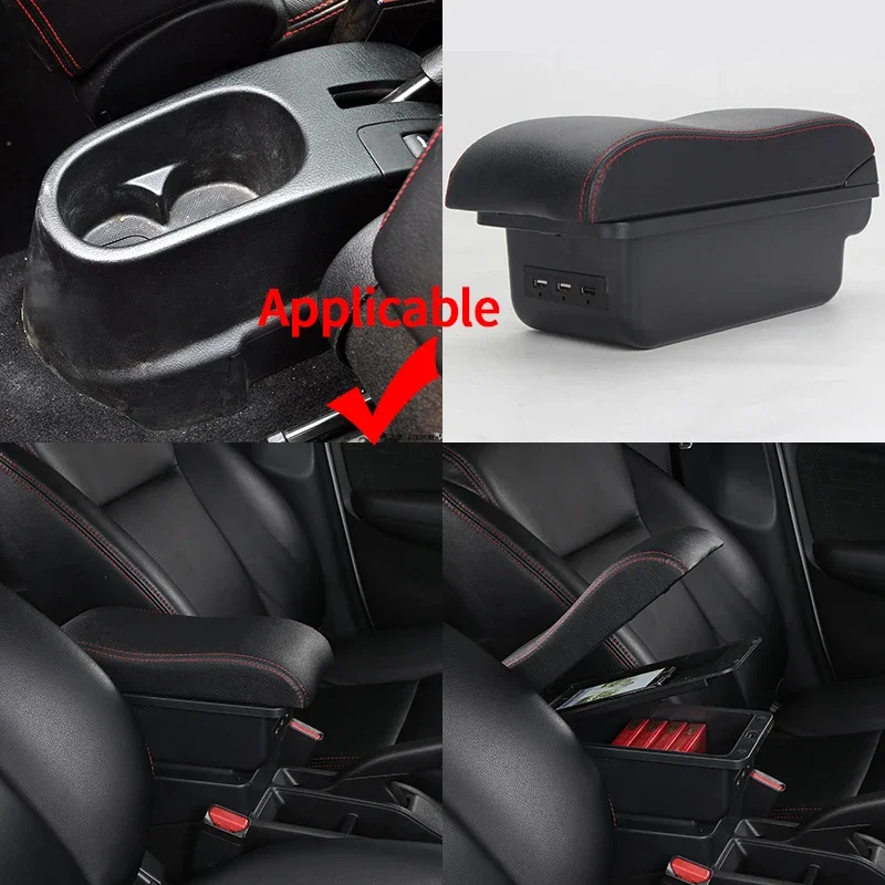For Peugeot 207 car interior center console modification raised armrest double-layer storage box new curved style with USB.