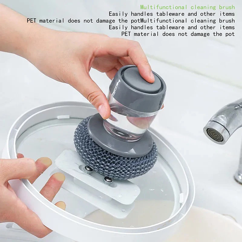 Sikat pembersih dapur, peralatan dapur pembersih dapur 2 dalam 1 pegangan sikat Cleaing dengan sikat yang dapat dilepas Dispenser spons pencuci piring