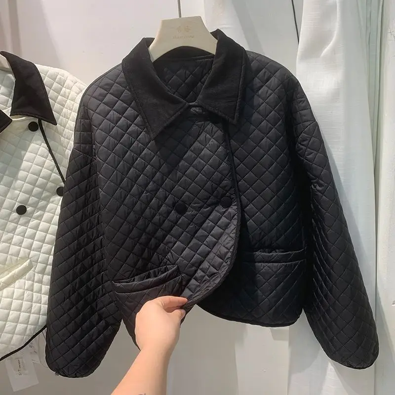 Gentle Elegant Small Fragrance Down Parkas Coats Women Diamond Check Korean Chic Top All-match Daily Winter Cotton-padded Jacket