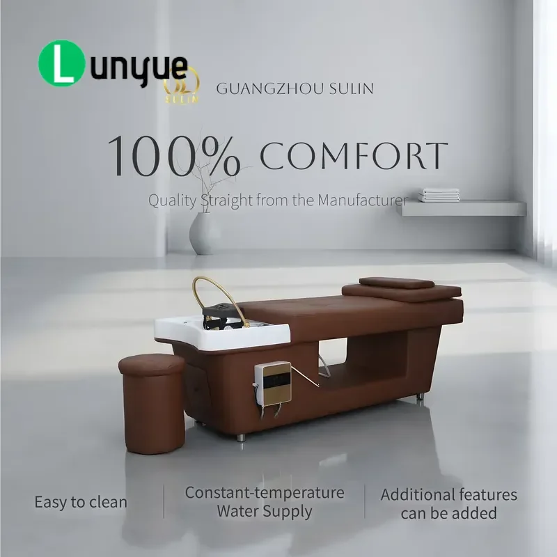 Head Massage Bed with Constant Temperature Water Supply Water Circulation Shampoo Bed Ceramic Basin SPA Furniture
