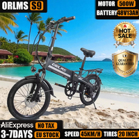 ORLMS S9 Folding Electric Bicycle 500W Motor 48V13AH Lithium Battery City Road Electric bike 20*1.95-in Fat Tire Mountain E-Bike