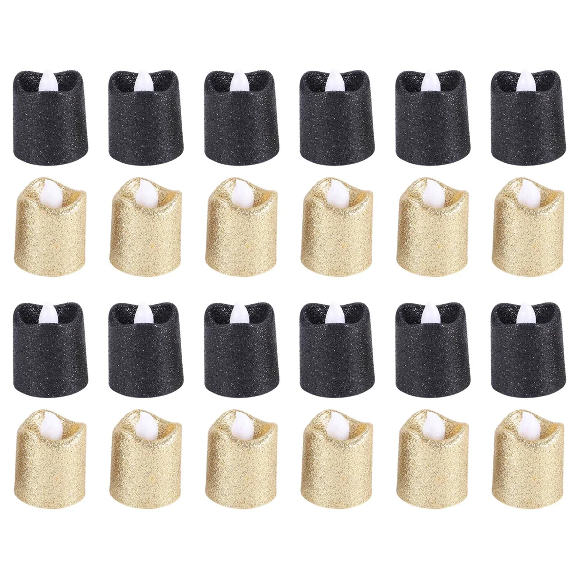 24 Packs Gold Flameless Votive Candles Black Glitter LED Tealights Battery Operated Tea Lights Warm Yellow Light Holder