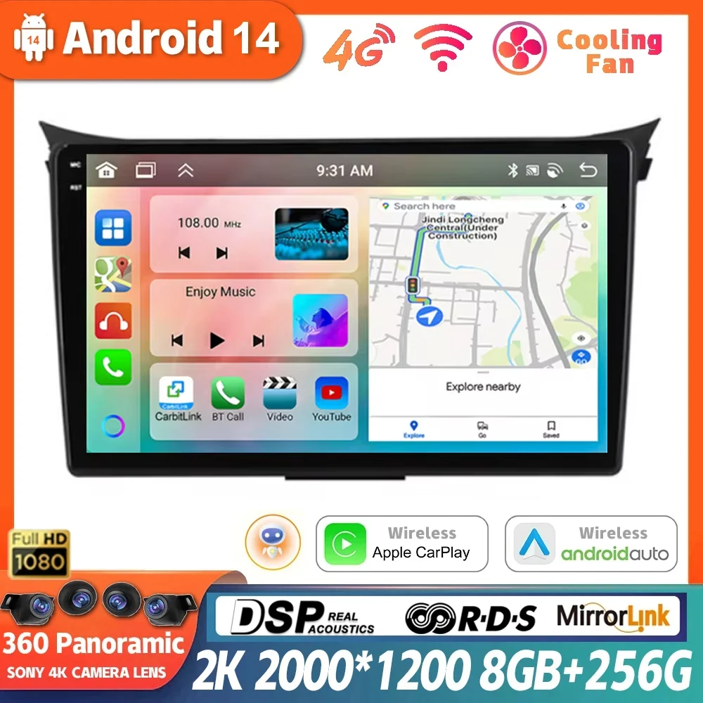 

Android 14 для Hyundai I30 Elantra GT 2012 2013 2014 2015 2016 Автомагнитола Carplay GPS навигация 360 камера головное устройство плеер